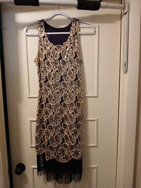 1920's Inspired Gold Embellished Purple Fringe Dress